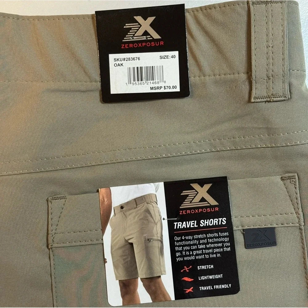 ZEROXPOSUR Oak Beige Outdoort Hiking Performance Travel Cargo Shorts Men's 40x10